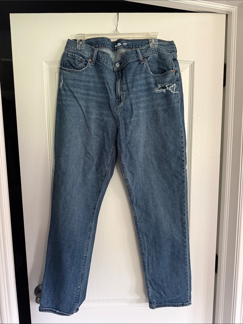 Old Navy Blue Distressed High-Rise Straight Leg Jeans